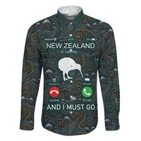 New Zealand is Calling and I Must Go Family Matching Mermaid Dress and Hawaiian Shirt Kiwi Bird Silhouette TS04 Dad's Shirt - Long Sleeve Multicolor - Polynesian Pride