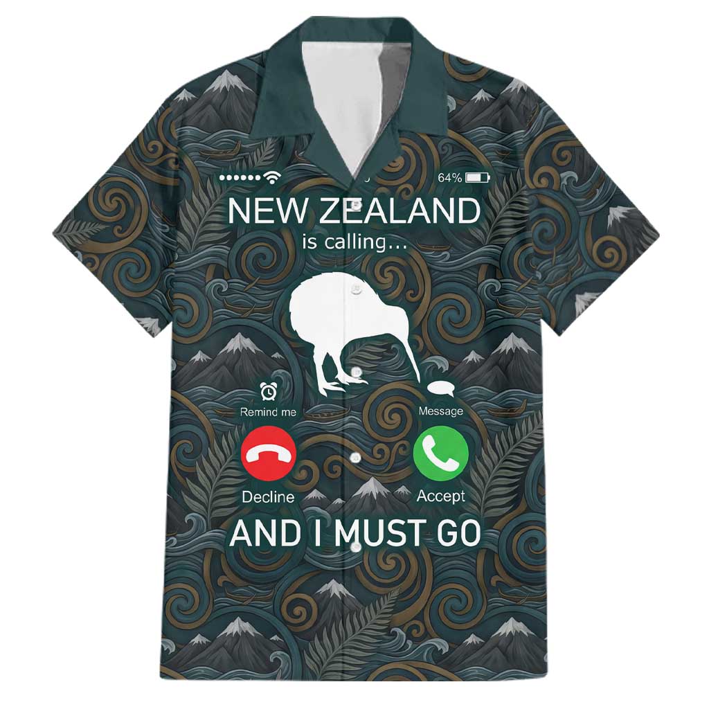 New Zealand is Calling and I Must Go Family Matching Off The Shoulder Long Sleeve Dress and Hawaiian Shirt Kiwi Bird Silhouette TS04 Dad's Shirt - Short Sleeve Multicolor - Polynesian Pride