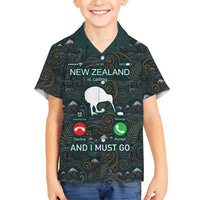 New Zealand is Calling and I Must Go Family Matching Summer Maxi Dress and Hawaiian Shirt Kiwi Bird Silhouette TS04 Son's Shirt Multicolor - Polynesian Pride