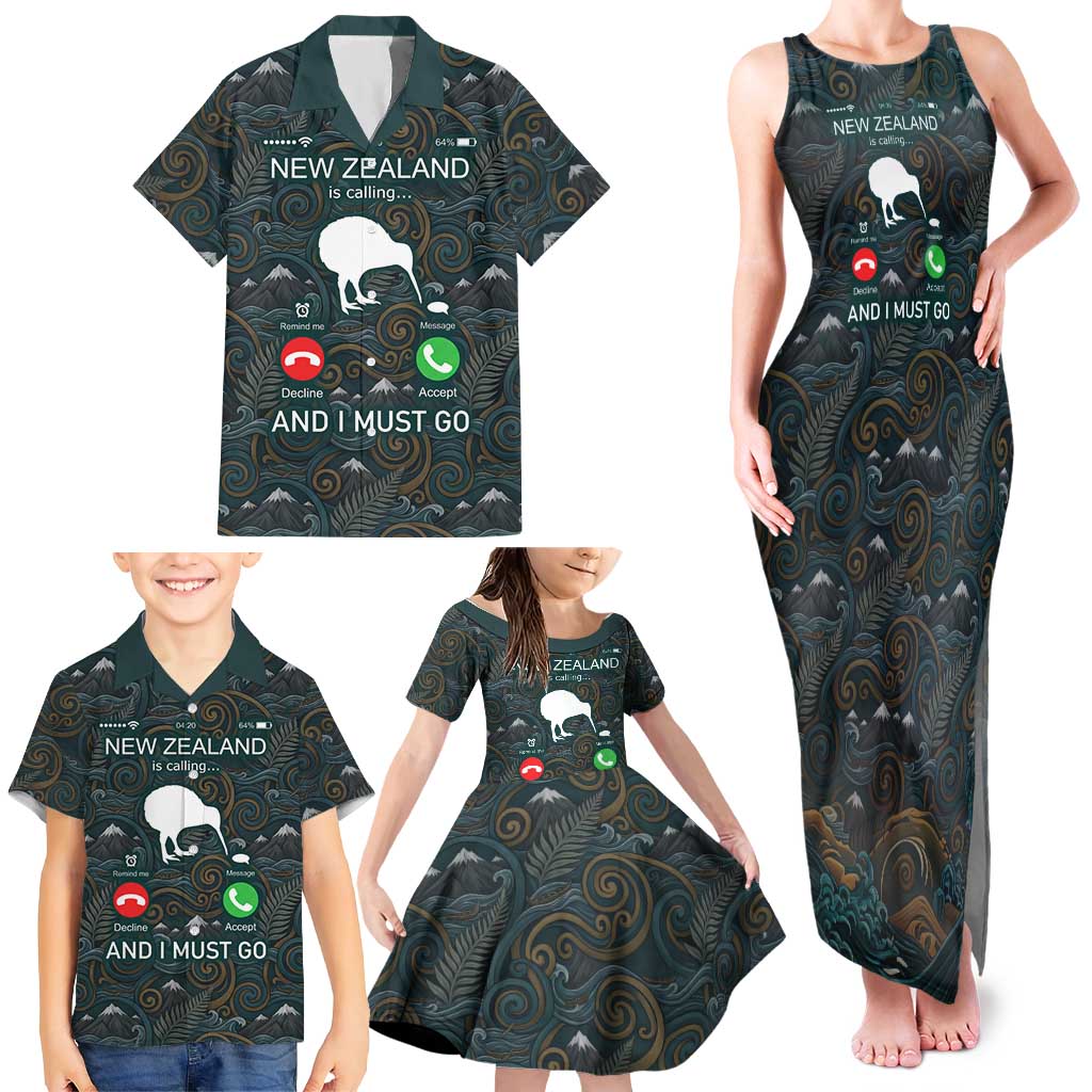 New Zealand is Calling and I Must Go Family Matching Tank Maxi Dress and Hawaiian Shirt Kiwi Bird Silhouette TS04 - Polynesian Pride