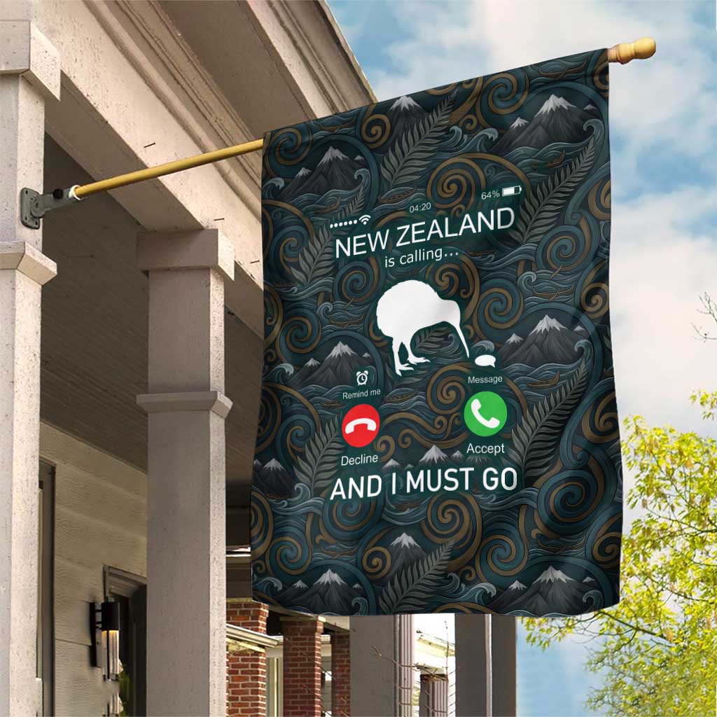 New Zealand is Calling and I Must Go Garden Flag Kiwi Bird Silhouette