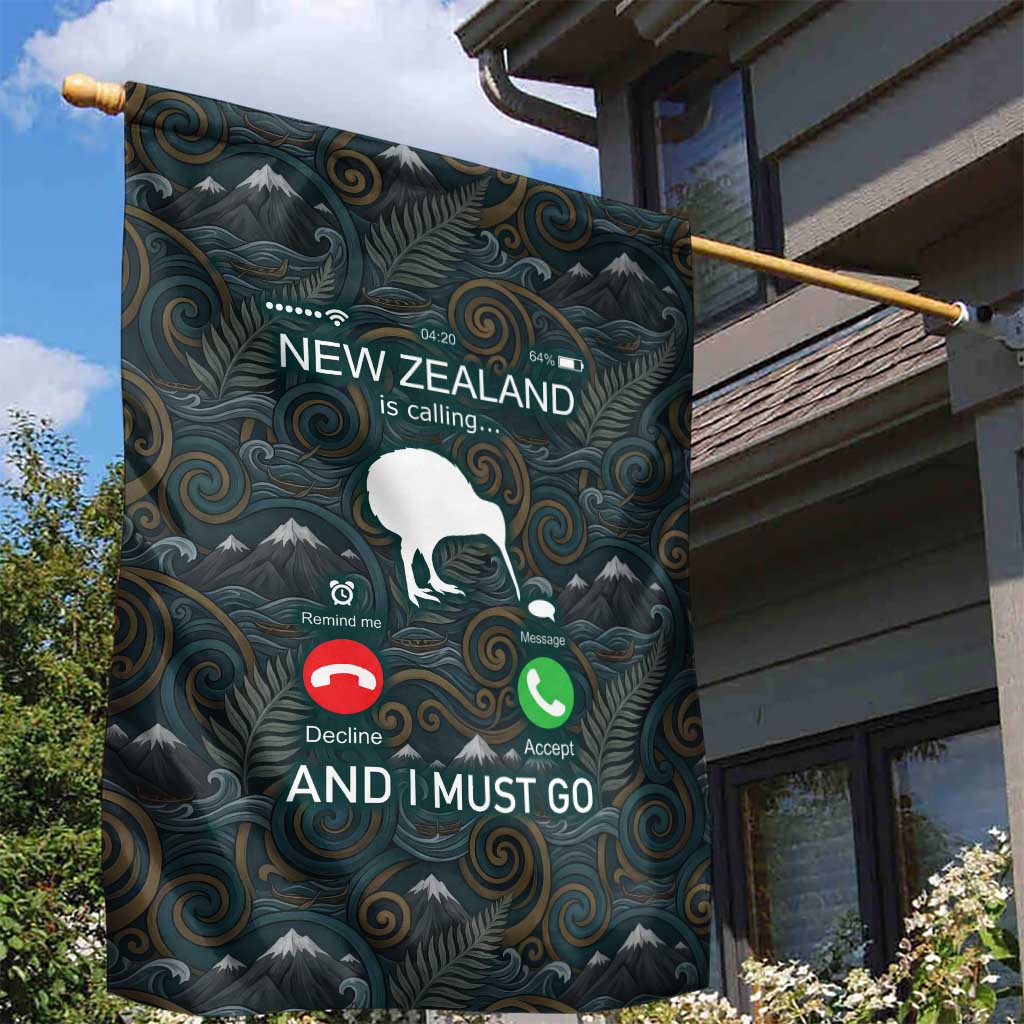 New Zealand is Calling and I Must Go Garden Flag Kiwi Bird Silhouette