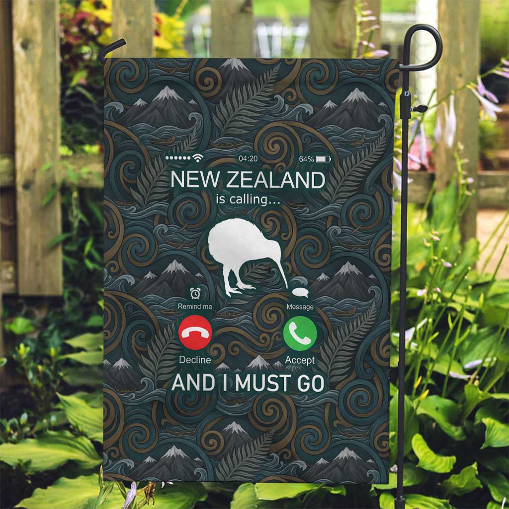 New Zealand is Calling and I Must Go Garden Flag Kiwi Bird Silhouette