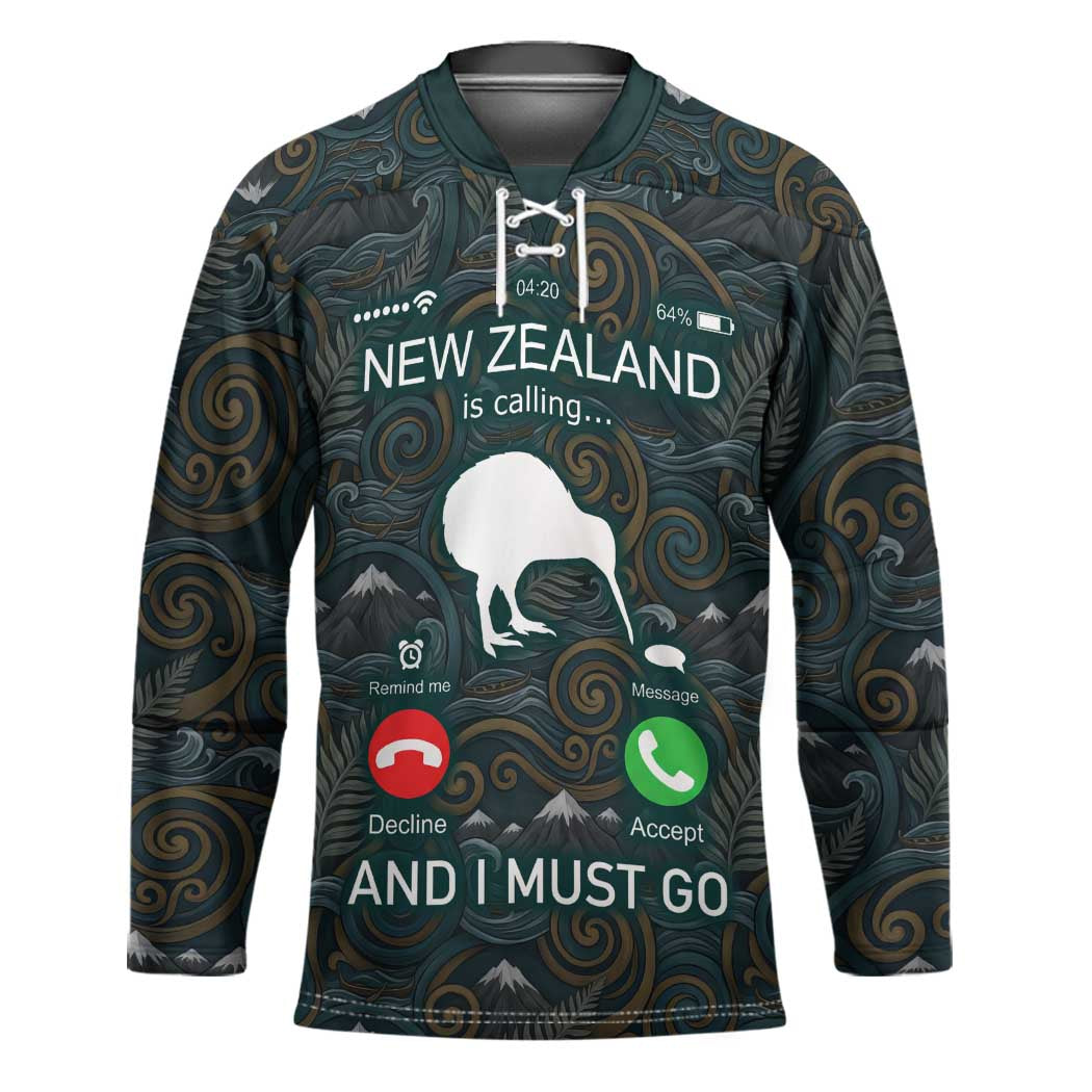 New Zealand is Calling and I Must Go Hockey Jersey Kiwi Bird Silhouette TS04 Unisex Multicolor - Polynesian Pride