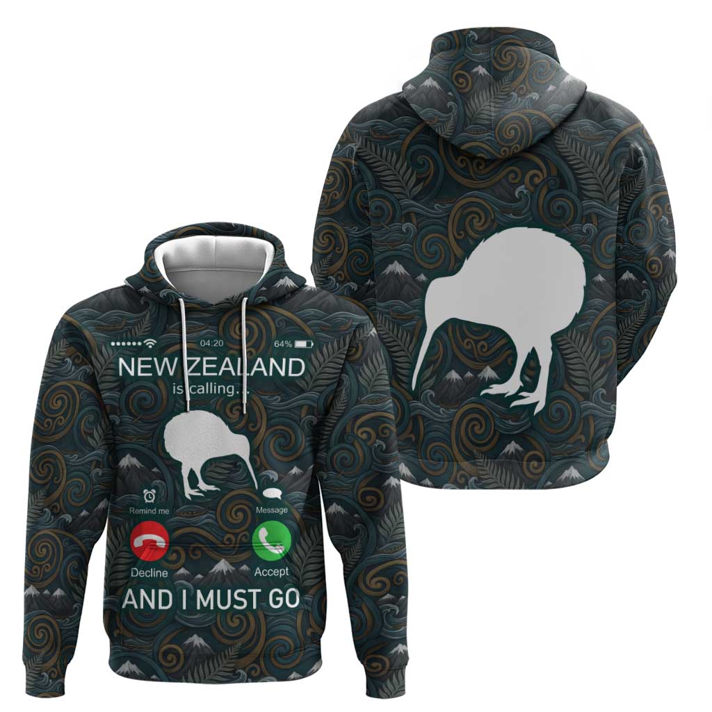 New Zealand is Calling and I Must Go Hoodie Kiwi Bird Silhouette