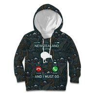 New Zealand is Calling and I Must Go Kid Hoodie Kiwi Bird Silhouette