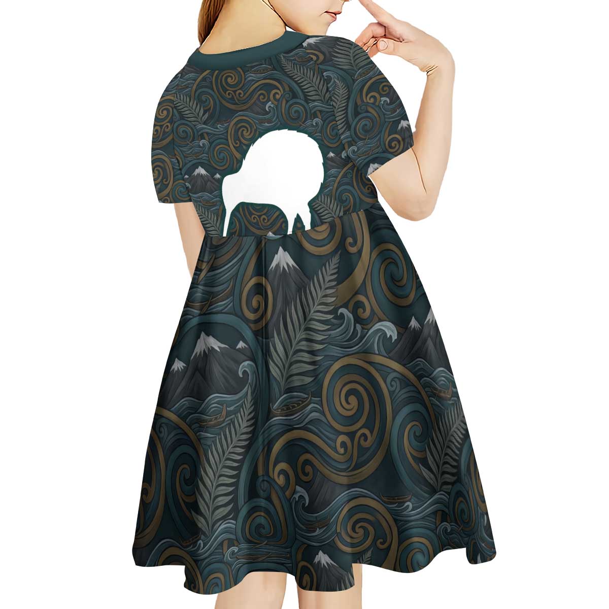 New Zealand is Calling and I Must Go Kid Short Sleeve Dress Kiwi Bird Silhouette