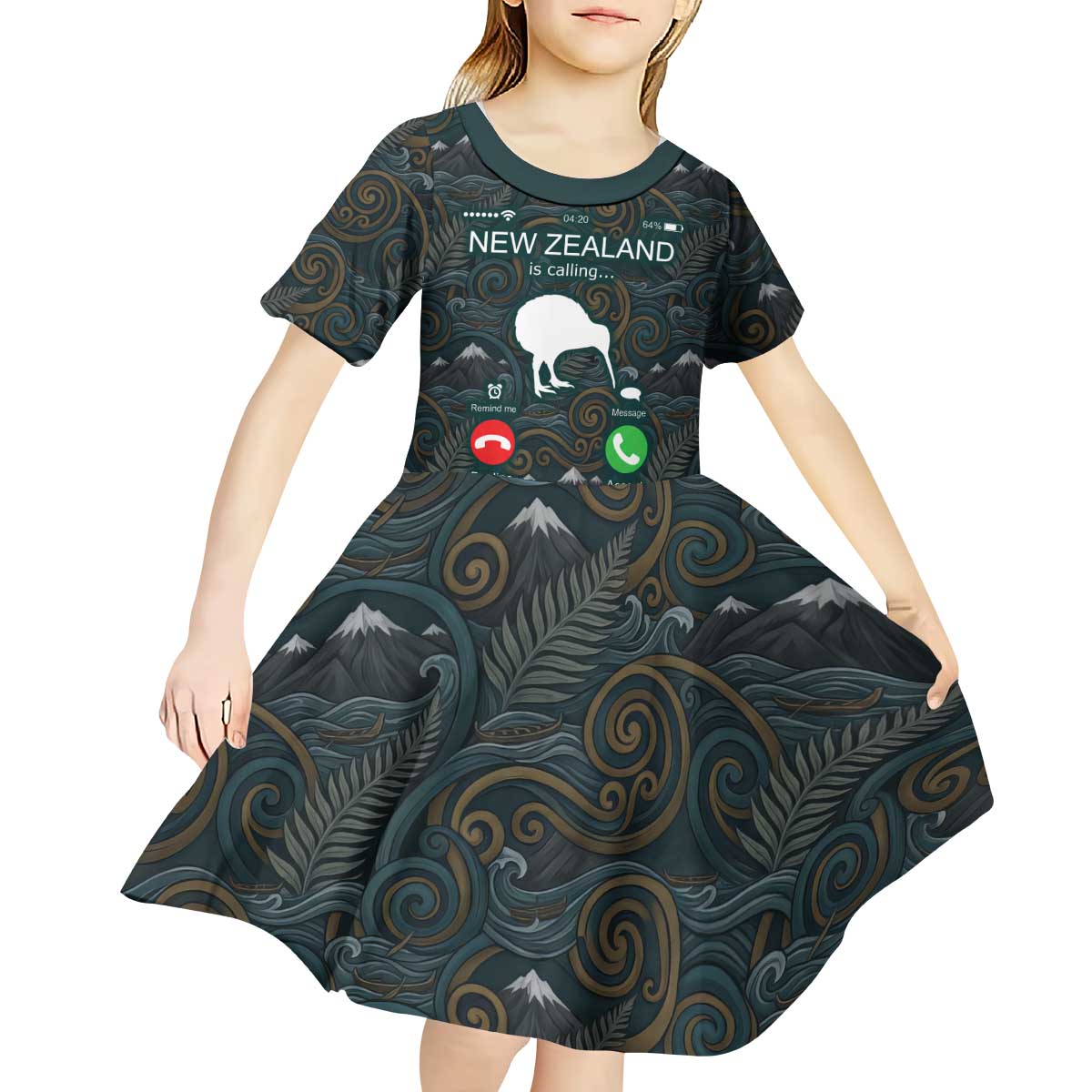 New Zealand is Calling and I Must Go Kid Short Sleeve Dress Kiwi Bird Silhouette