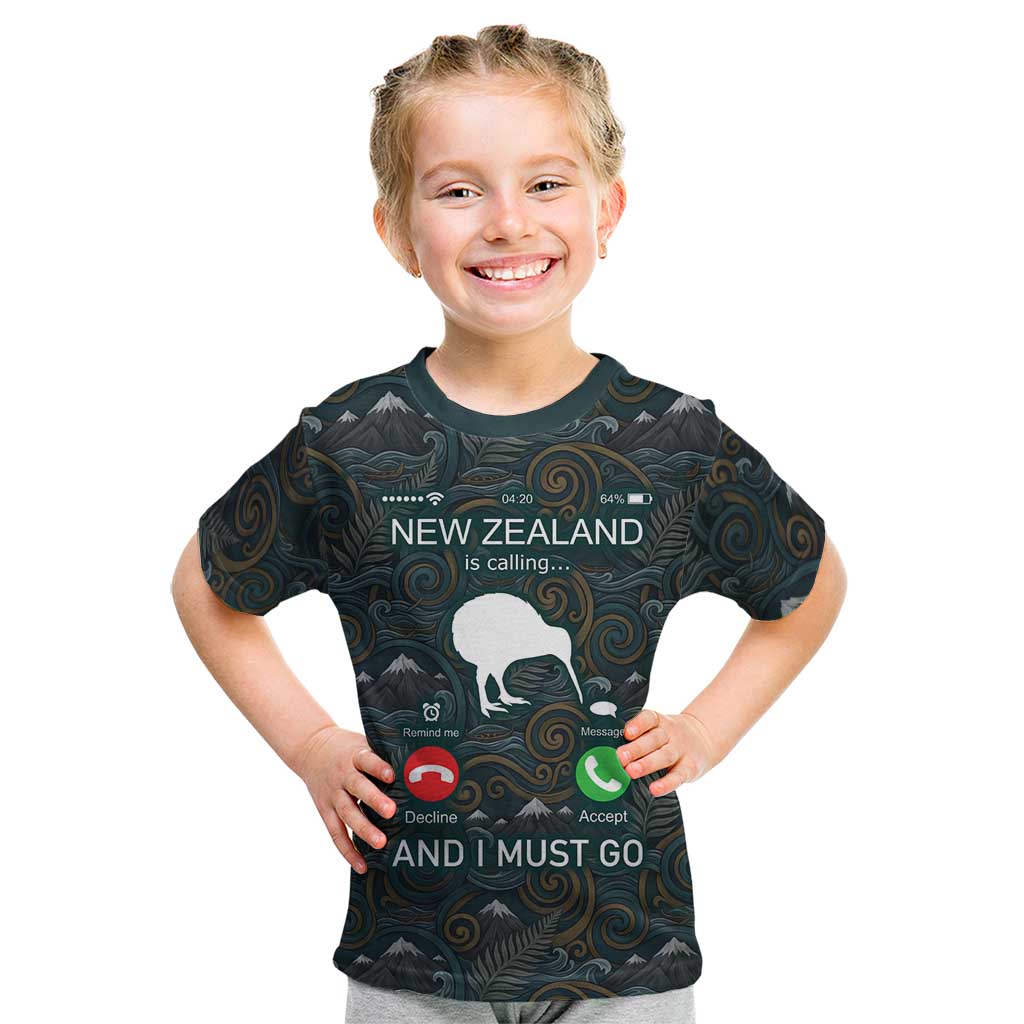 New Zealand is Calling and I Must Go Kid T Shirt Kiwi Bird Silhouette