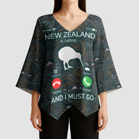 New Zealand is Calling and I Must Go Kimono Sleeve Blouse Kiwi Bird Silhouette