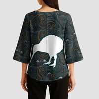 New Zealand is Calling and I Must Go Kimono Sleeve Blouse Kiwi Bird Silhouette