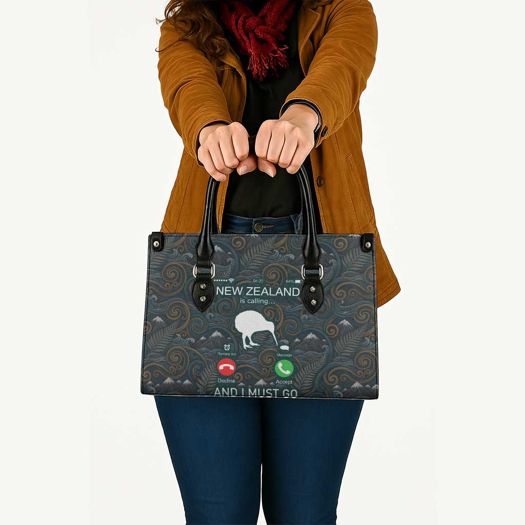 New Zealand is Calling and I Must Go Leather Bag Kiwi Bird Silhouette
