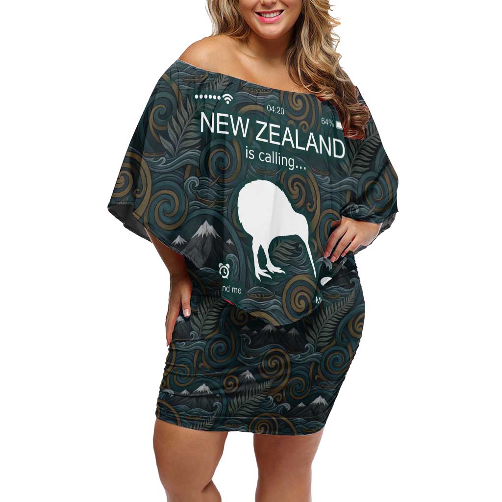 New Zealand is Calling and I Must Go Off Shoulder Short Dress Kiwi Bird Silhouette TS04 Women Multicolor - Polynesian Pride