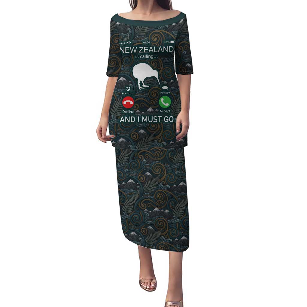 New Zealand is Calling and I Must Go Puletasi Kiwi Bird Silhouette TS04 Long Dress Multicolor - Polynesian Pride