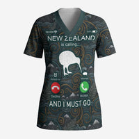 New Zealand is Calling and I Must Go Scrub Top Kiwi Bird Silhouette