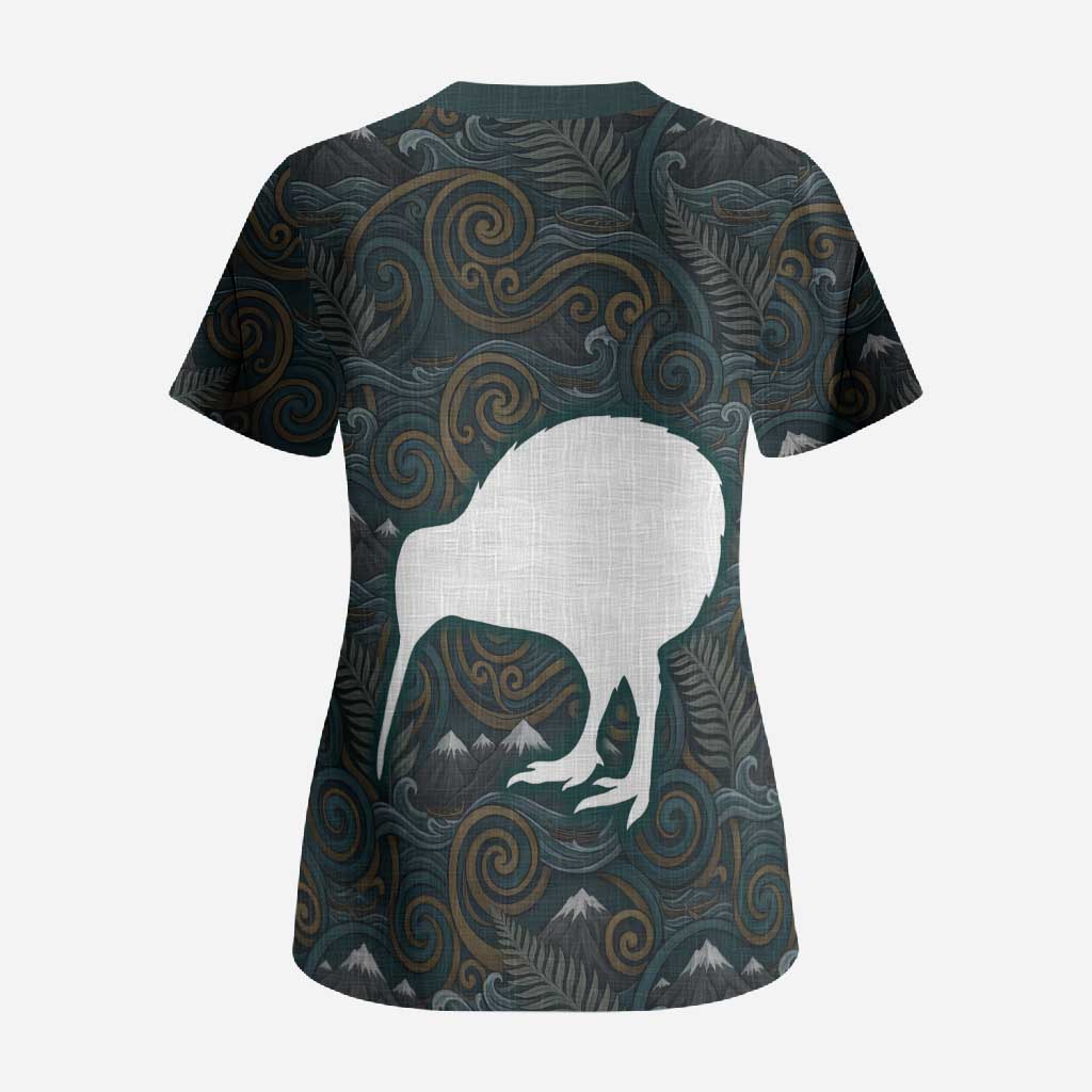 New Zealand is Calling and I Must Go Scrub Top Kiwi Bird Silhouette