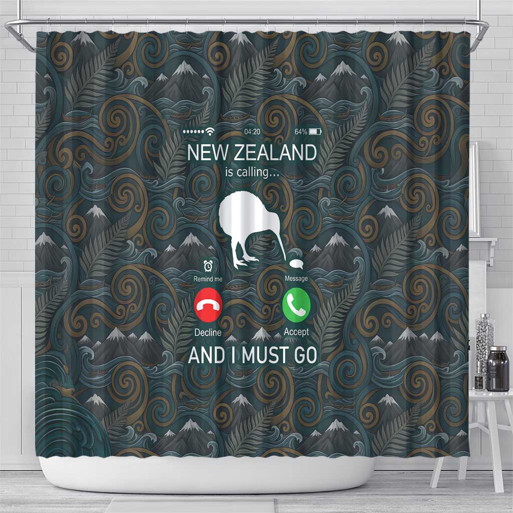 New Zealand is Calling and I Must Go Shower Curtain Kiwi Bird Silhouette