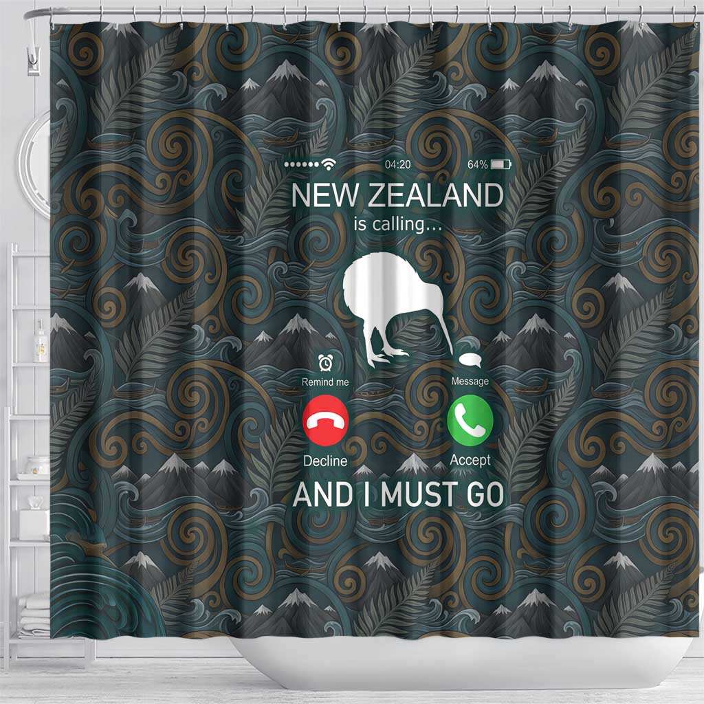 New Zealand is Calling and I Must Go Shower Curtain Kiwi Bird Silhouette