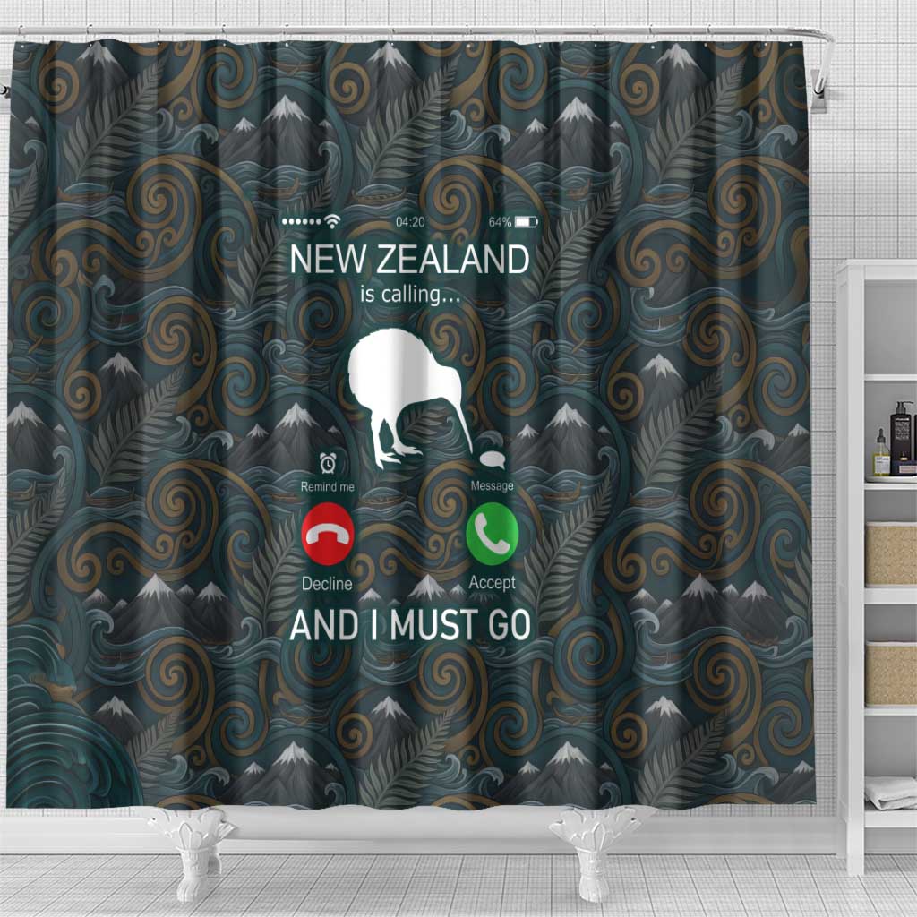 New Zealand is Calling and I Must Go Shower Curtain Kiwi Bird Silhouette