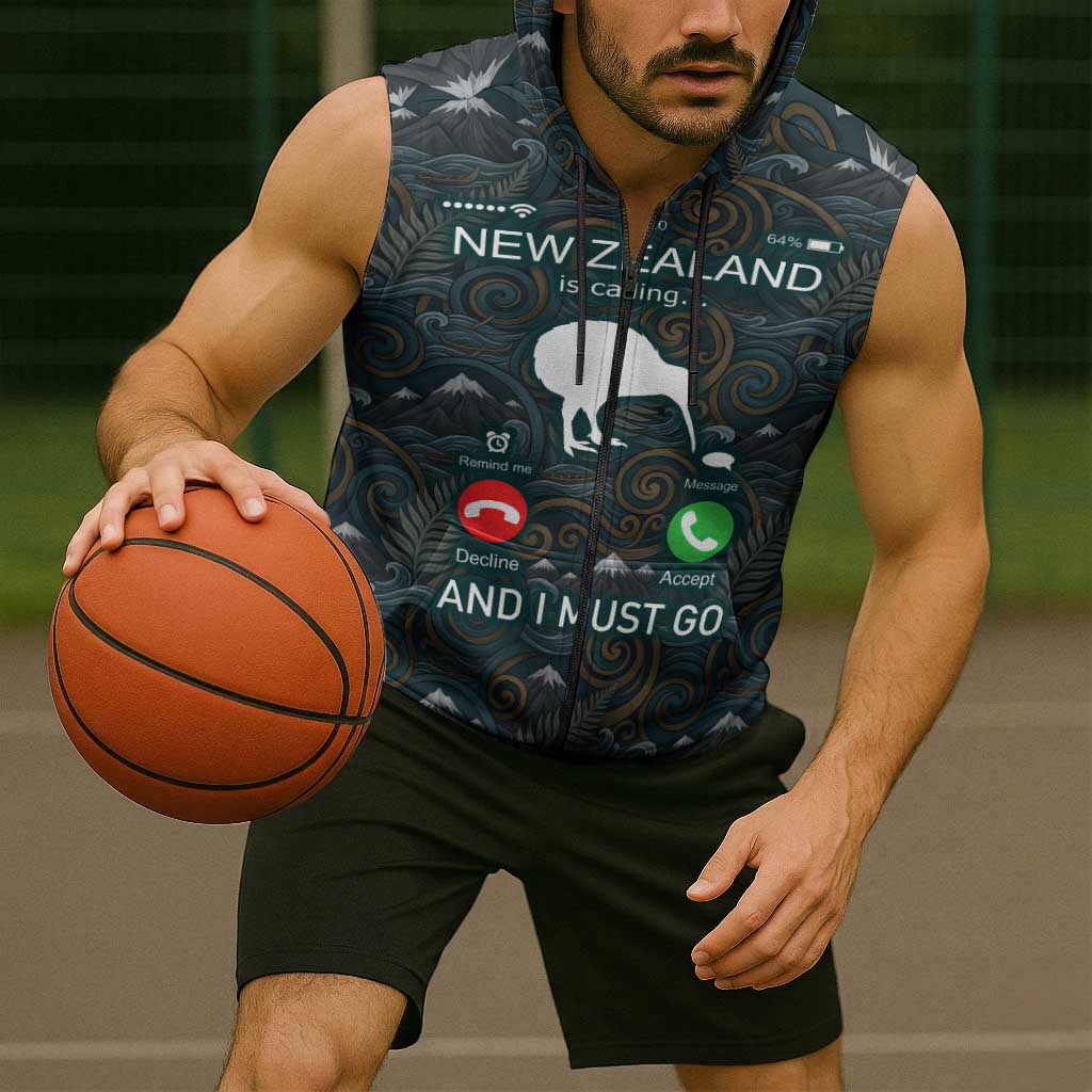New Zealand is Calling and I Must Go Sleeveless Zip Hoodie Kiwi Bird Silhouette