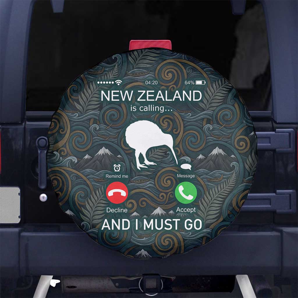 New Zealand is Calling and I Must Go Spare Tire Cover Kiwi Bird Silhouette
