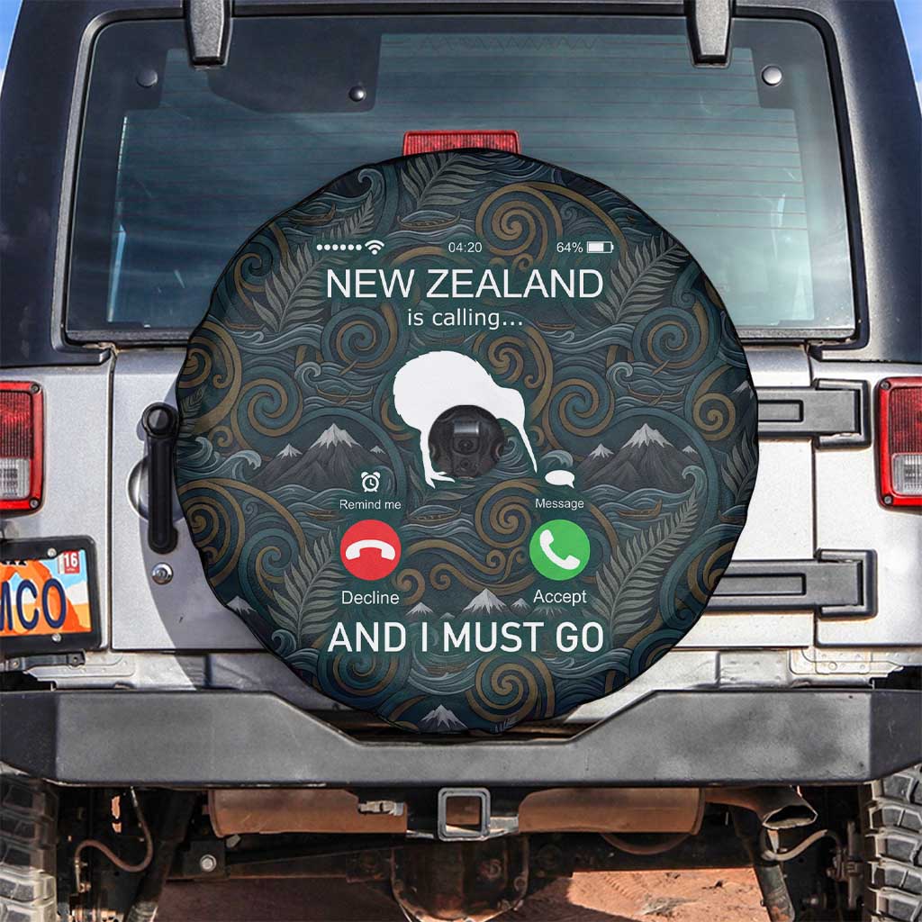 New Zealand is Calling and I Must Go Spare Tire Cover Kiwi Bird Silhouette