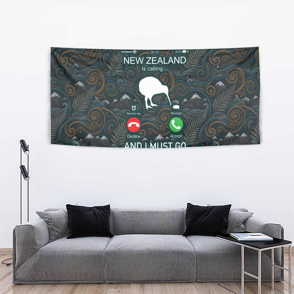 New Zealand is Calling and I Must Go Tapestry Kiwi Bird Silhouette