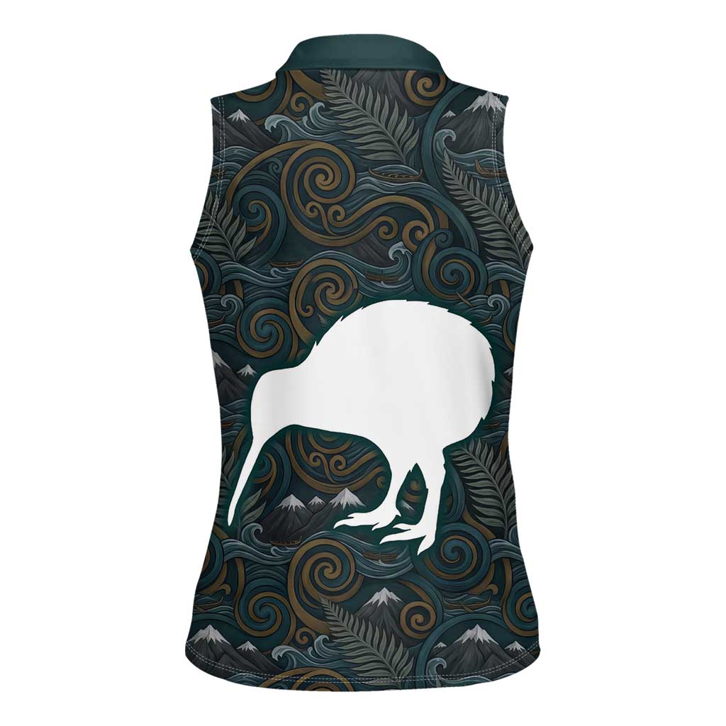 New Zealand is Calling and I Must Go Women Sleeveless Polo Shirt Kiwi Bird Silhouette