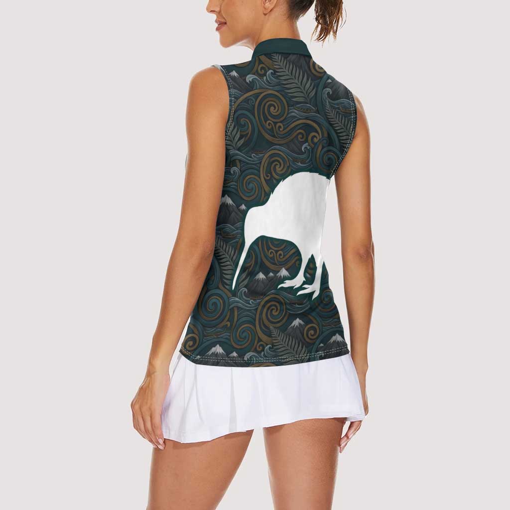 New Zealand is Calling and I Must Go Women Sleeveless Polo Shirt Kiwi Bird Silhouette
