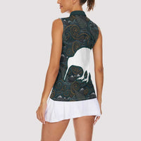 New Zealand is Calling and I Must Go Women Sleeveless Polo Shirt Kiwi Bird Silhouette