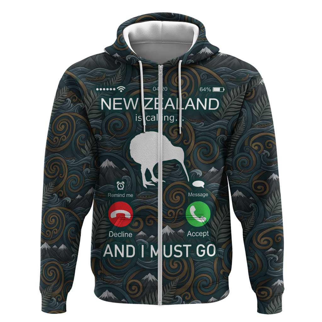 New Zealand is Calling and I Must Go Zip Hoodie Kiwi Bird Silhouette TS04 Zip Hoodie Multicolor - Polynesian Pride