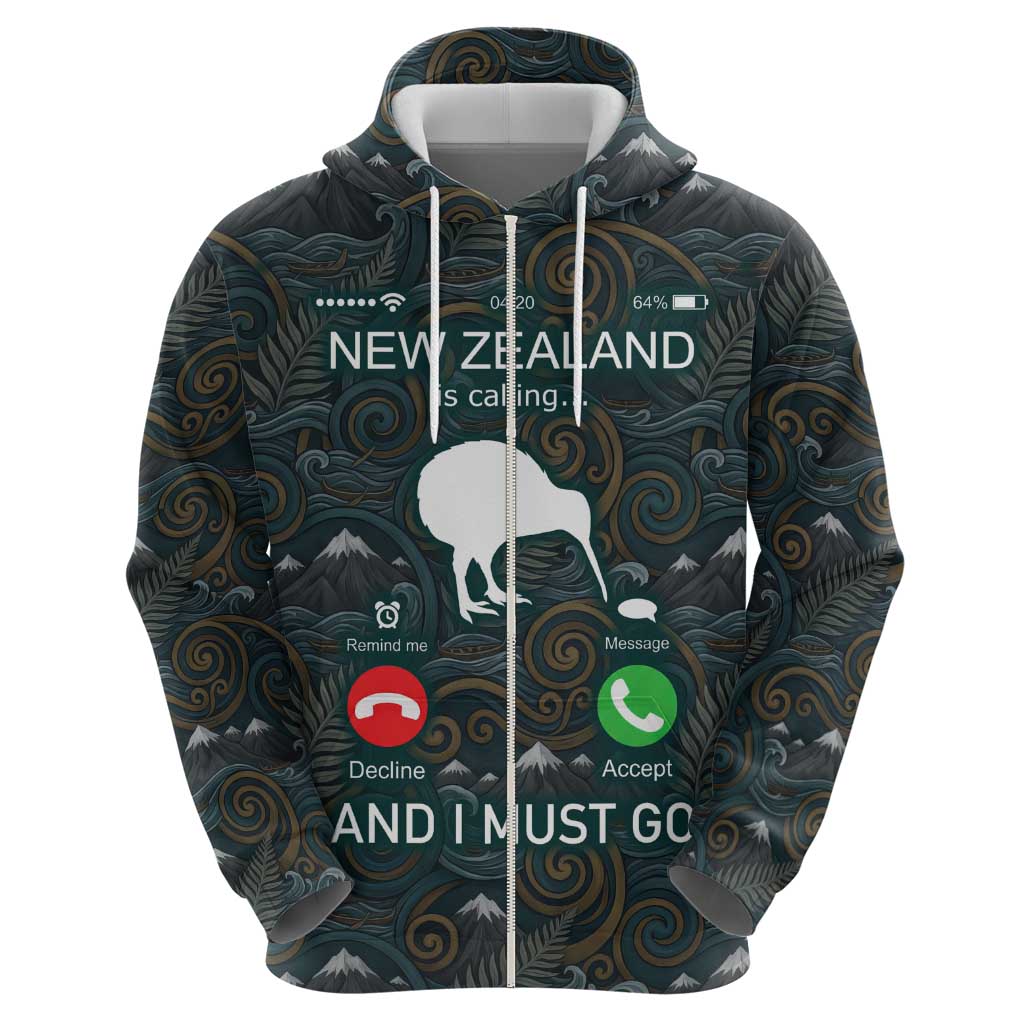 New Zealand is Calling and I Must Go Zip Hoodie Kiwi Bird Silhouette TS04 - Polynesian Pride
