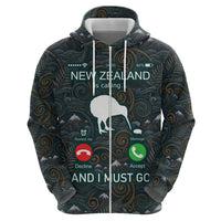 New Zealand is Calling and I Must Go Zip Hoodie Kiwi Bird Silhouette TS04 - Polynesian Pride
