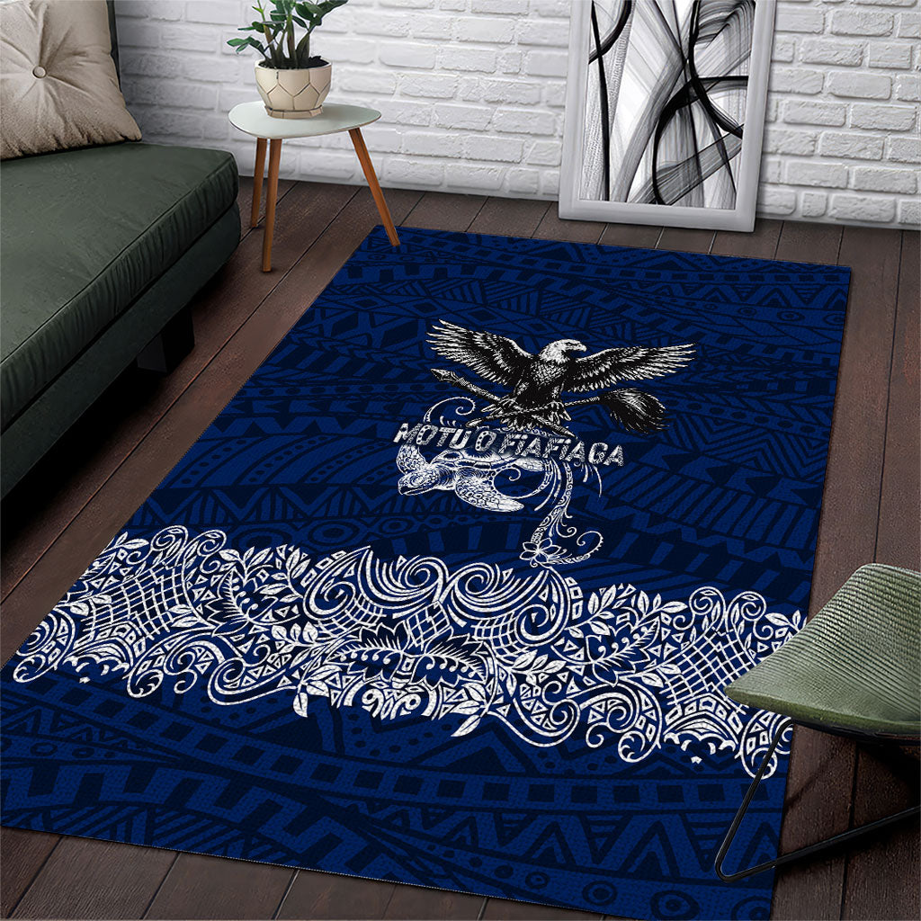 American Samoa Eagle Area Rug Sea Turtle Traditional Polynesian Tribal Tattoo TS04 Blue White - Polynesian Pride