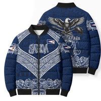 American Samoa Eagle Bomber Puffer Jacket Sea Turtle Traditional Polynesian Tribal Tattoo