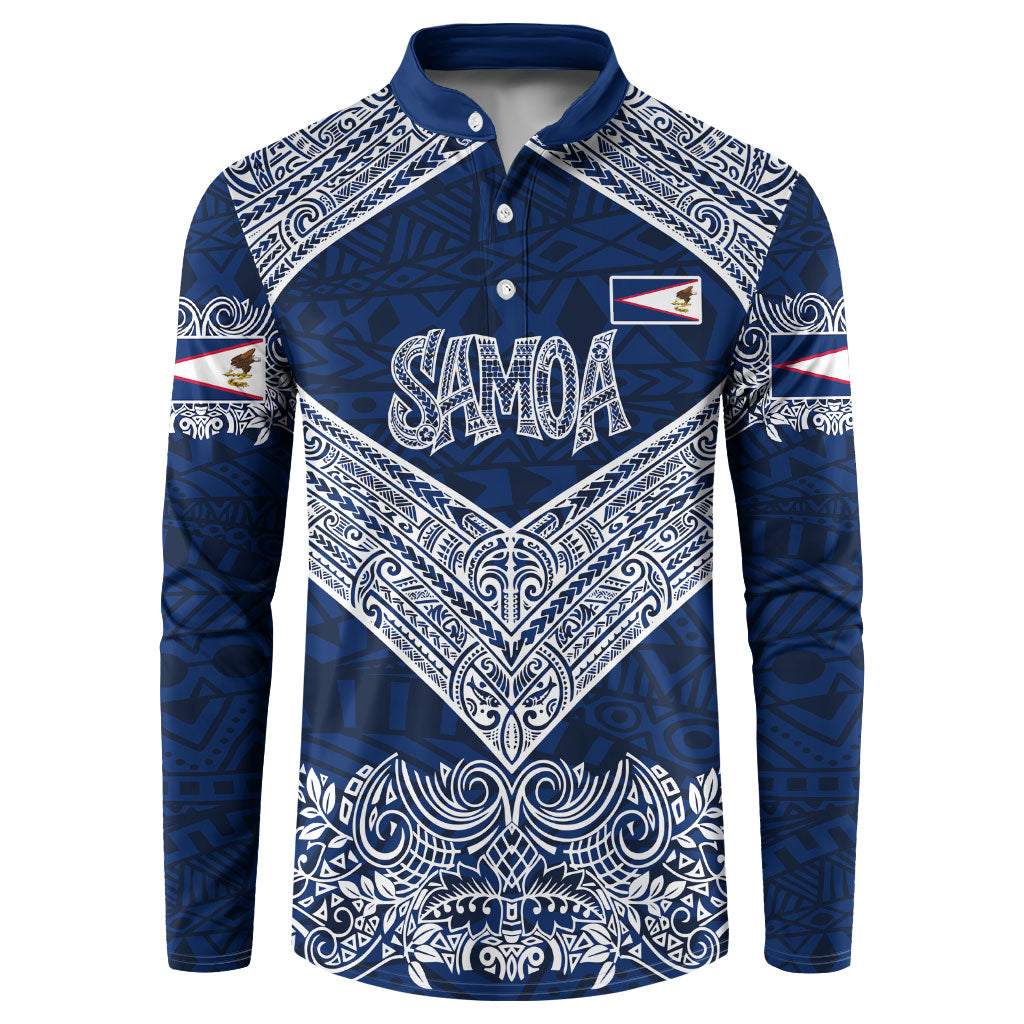 American Samoa Eagle Button Sweatshirt Sea Turtle Traditional Polynesian Tribal Tattoo TS04 Blue White - Polynesian Pride