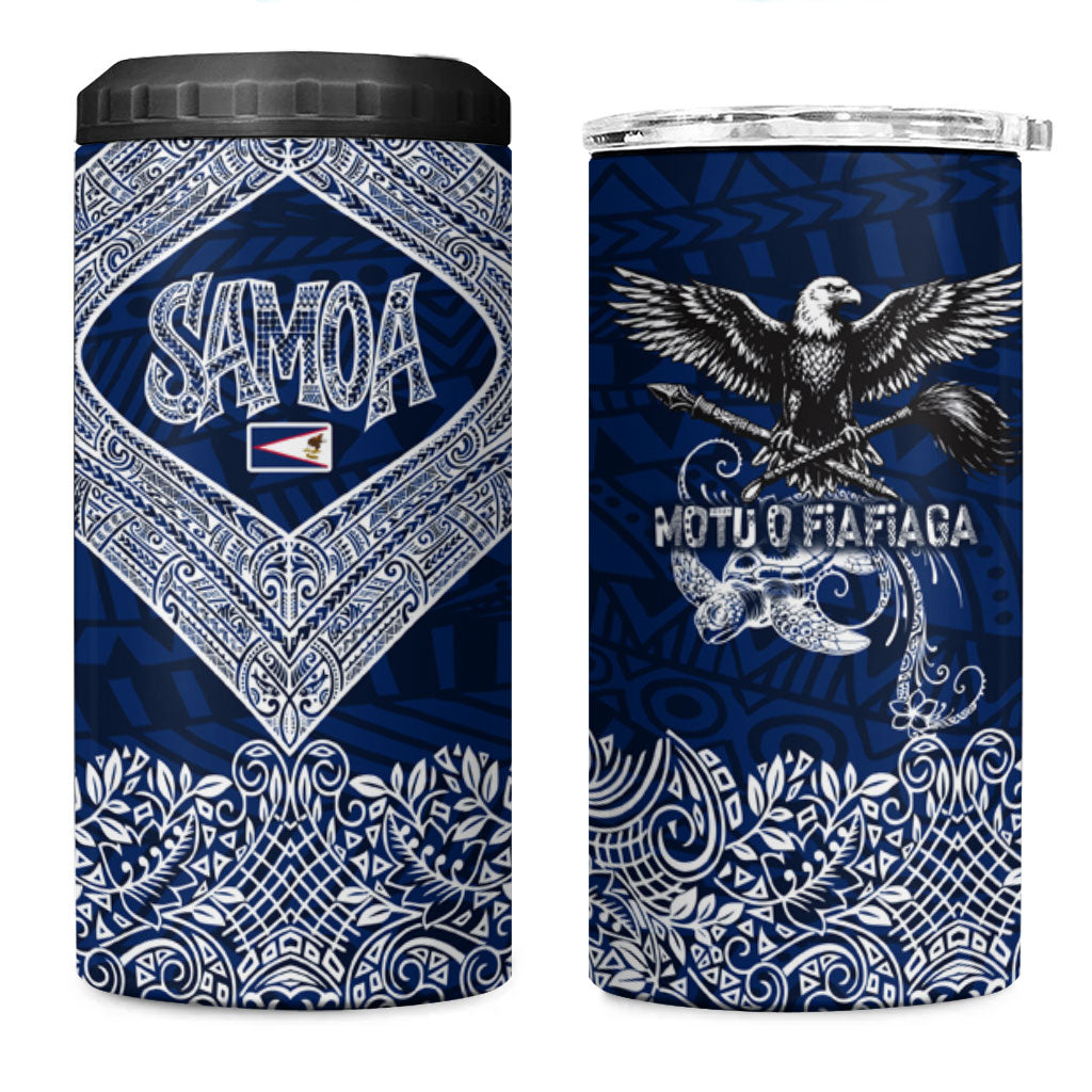 American Samoa Eagle 4 in 1 Can Cooler Tumbler Sea Turtle Traditional Polynesian Tribal Tattoo