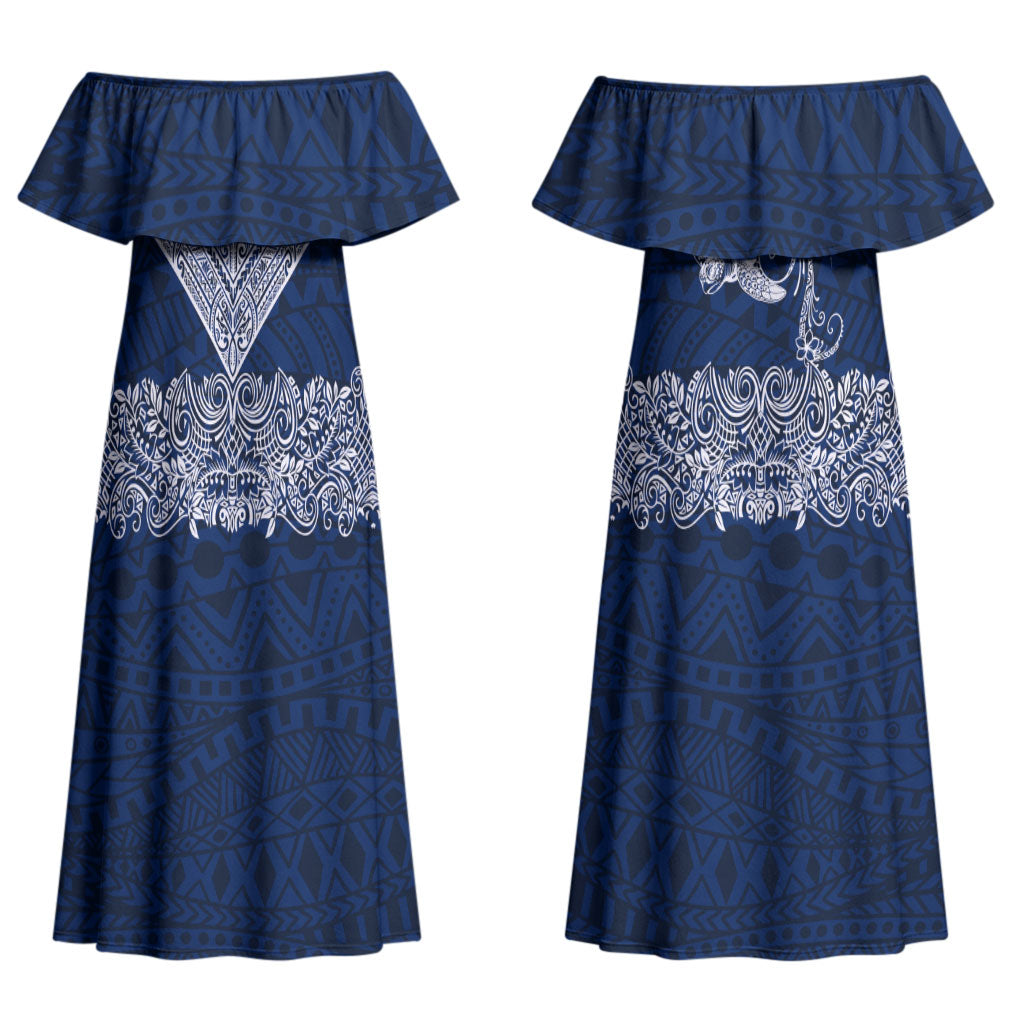 American Samoa Eagle Couples Matching Off Shoulder Maxi Dress and Hawaiian Shirt Sea Turtle Traditional Polynesian Tribal Tattoo