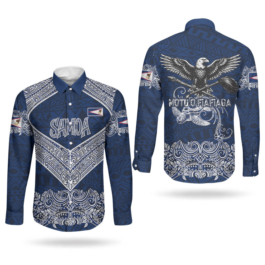 American Samoa Eagle Couples Matching Off Shoulder Maxi Dress and Long Sleeve Button Shirt Sea Turtle Traditional Polynesian Tribal Tattoo