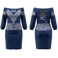 American Samoa Eagle Couples Matching Off The Shoulder Long Sleeve Dress and Long Sleeve Button Shirt Sea Turtle Traditional Polynesian Tribal Tattoo