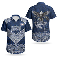 American Samoa Eagle Couples Matching Puletasi and Hawaiian Shirt Sea Turtle Traditional Polynesian Tribal Tattoo