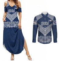 American Samoa Eagle Couples Matching Summer Maxi Dress and Long Sleeve Button Shirt Sea Turtle Traditional Polynesian Tribal Tattoo