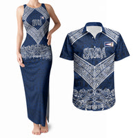 American Samoa Eagle Couples Matching Tank Maxi Dress and Hawaiian Shirt Sea Turtle Traditional Polynesian Tribal Tattoo