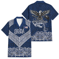 American Samoa Eagle Family Matching Off The Shoulder Long Sleeve Dress and Hawaiian Shirt Sea Turtle Traditional Polynesian Tribal Tattoo