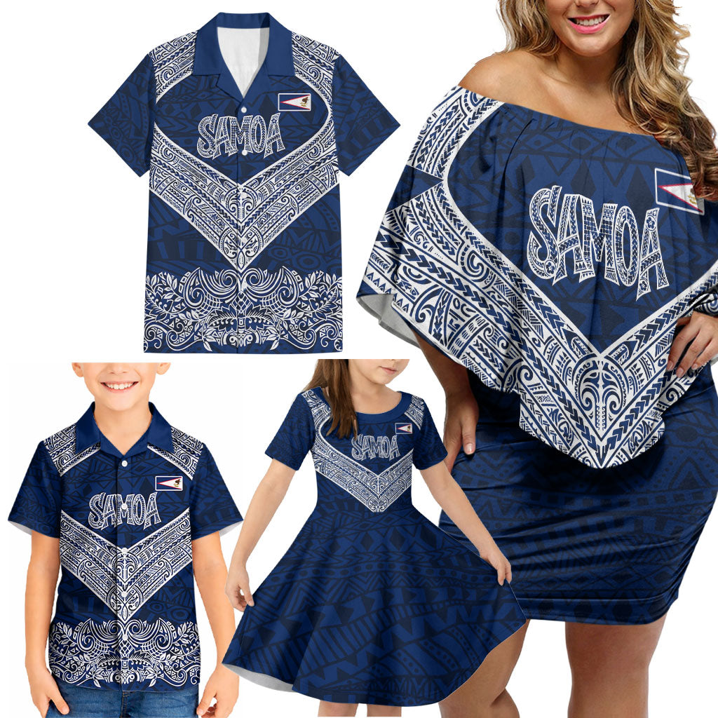 American Samoa Eagle Family Matching Off Shoulder Short Dress and Hawaiian Shirt Sea Turtle Traditional Polynesian Tribal Tattoo