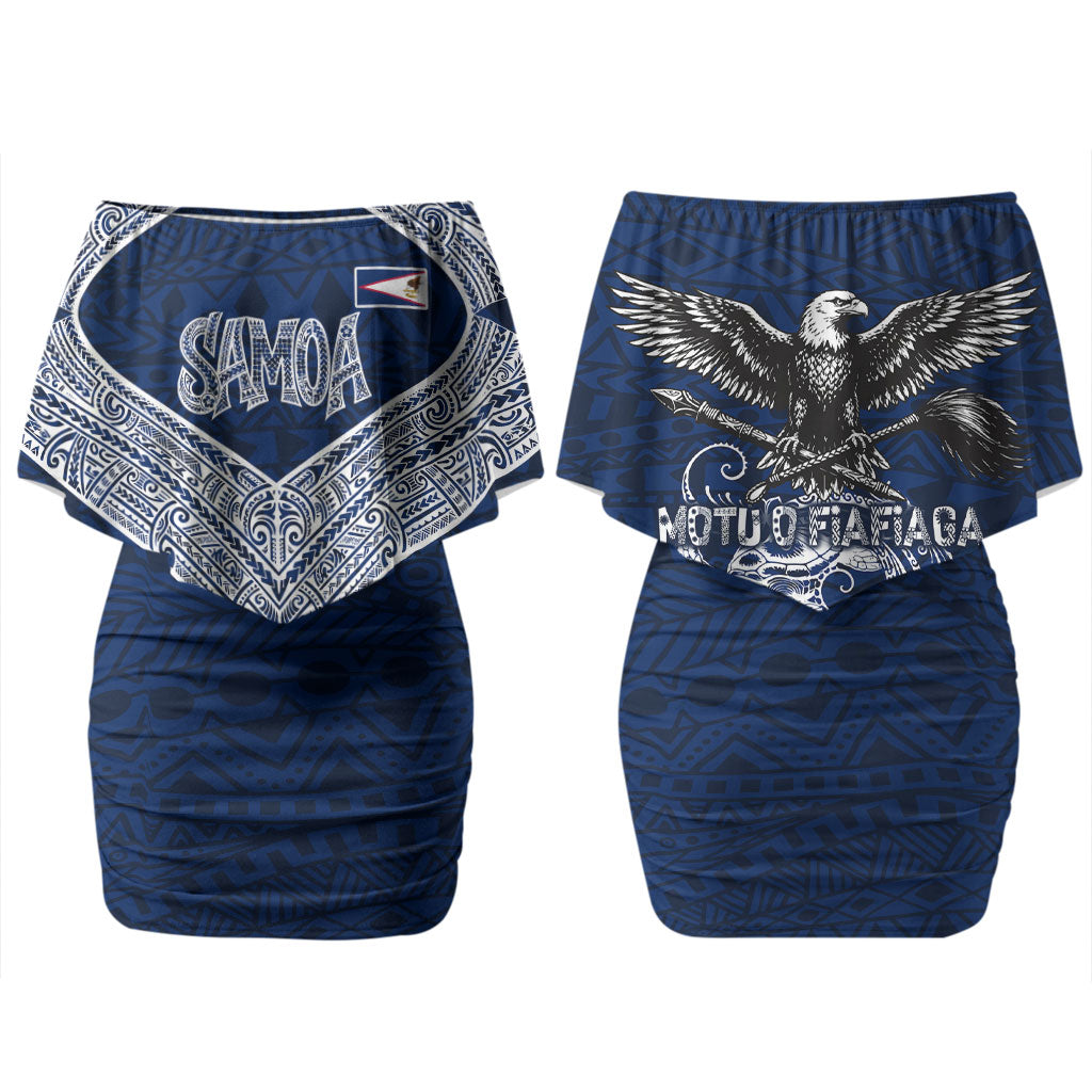 American Samoa Eagle Family Matching Off Shoulder Short Dress and Hawaiian Shirt Sea Turtle Traditional Polynesian Tribal Tattoo
