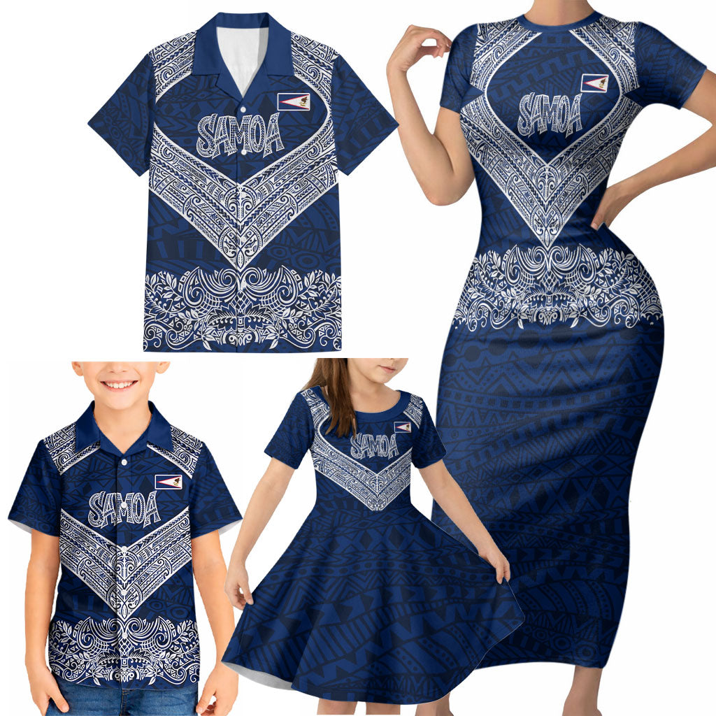 American Samoa Eagle Family Matching Short Sleeve Bodycon Dress and Hawaiian Shirt Sea Turtle Traditional Polynesian Tribal Tattoo