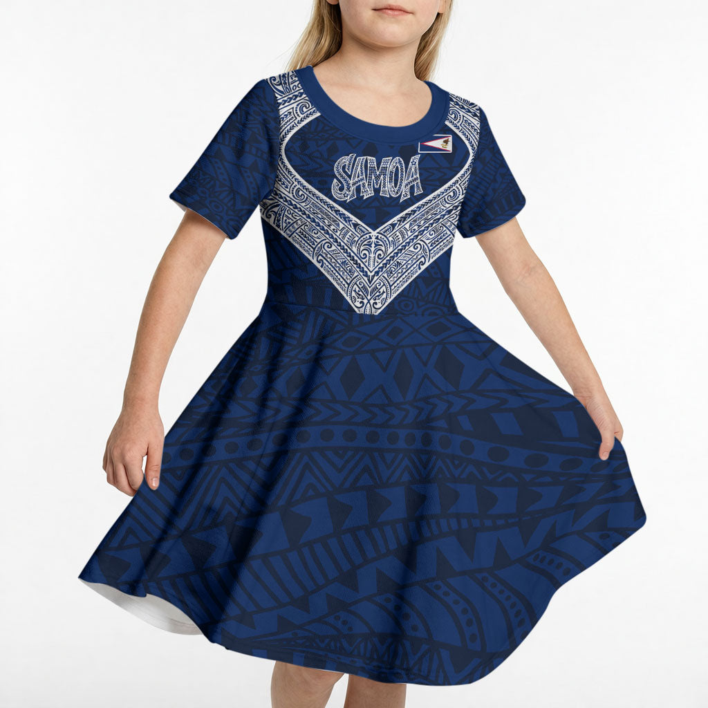 American Samoa Eagle Kid Short Sleeve Dress Sea Turtle Traditional Polynesian Tribal Tattoo