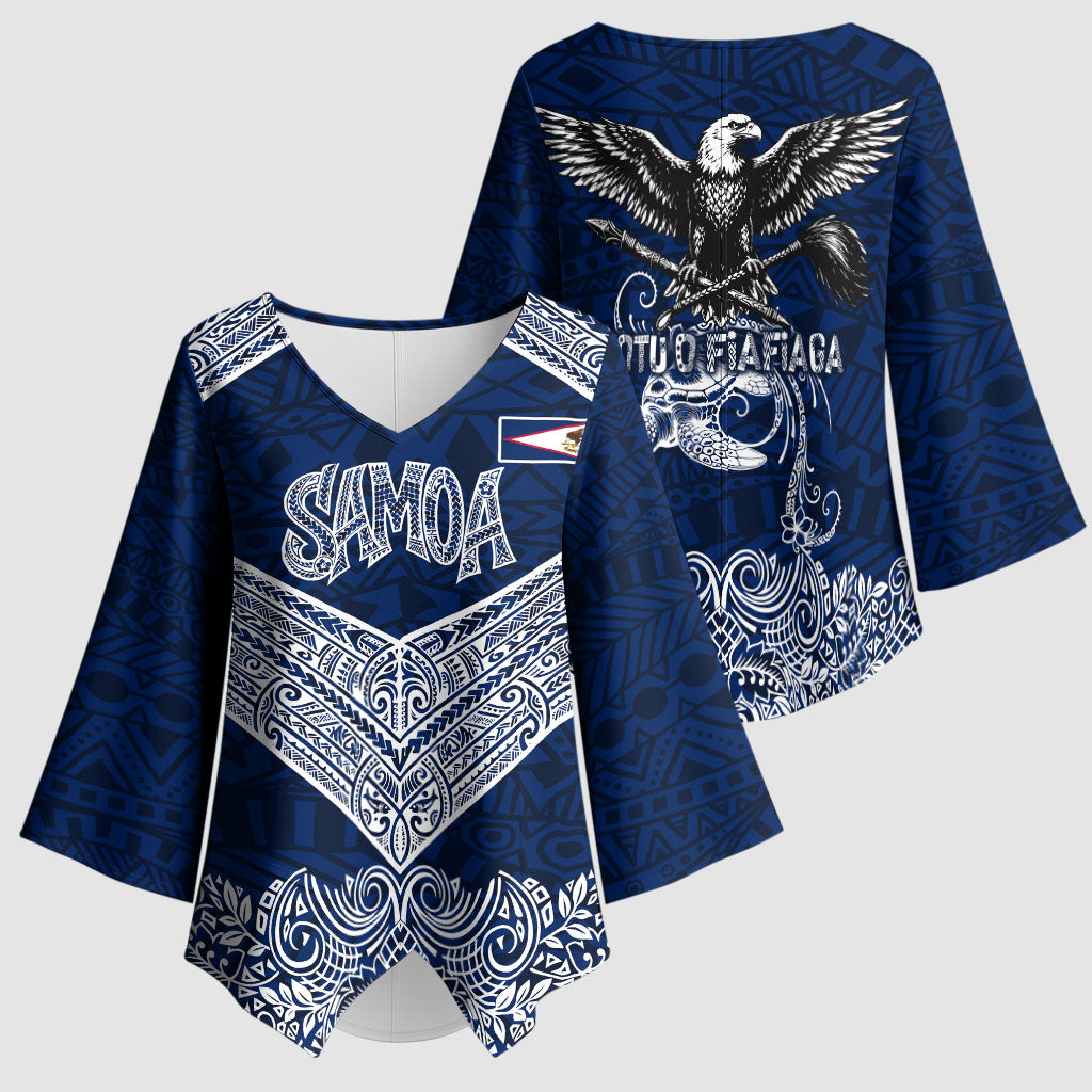 American Samoa Eagle Kimono Sleeve Blouse Sea Turtle Traditional Polynesian Tribal Tattoo