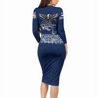 American Samoa Eagle Long Sleeve Bodycon Dress Sea Turtle Traditional Polynesian Tribal Tattoo